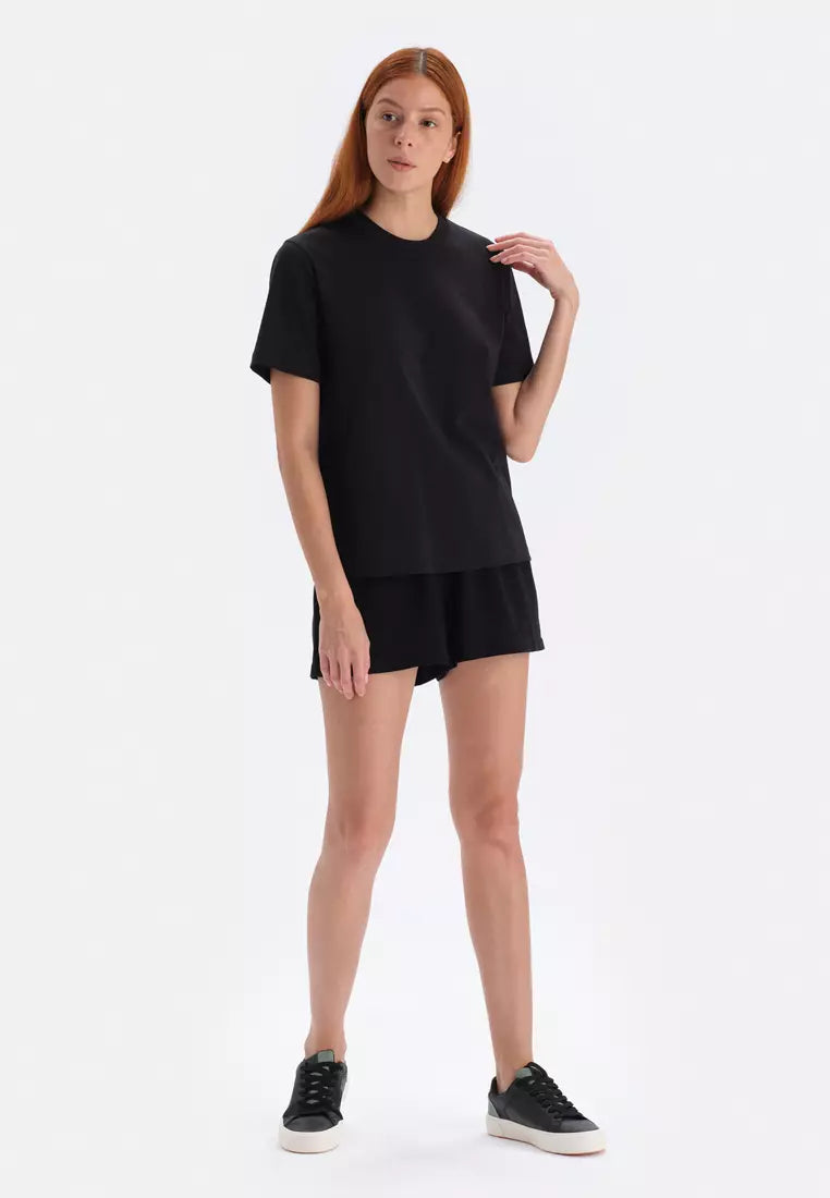 Black Tshirts, Crew Neck, Regular Fit, Short Sleeve Loungewear for Women