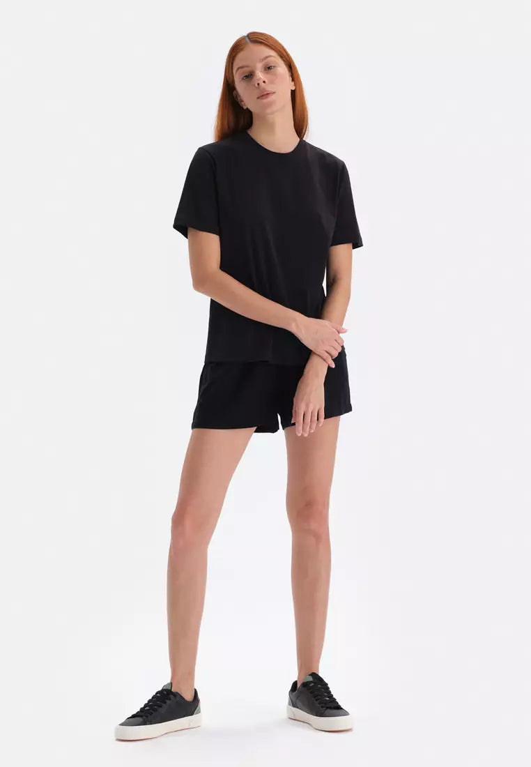 Black Tshirts, Crew Neck, Regular Fit, Short Sleeve Loungewear for Women