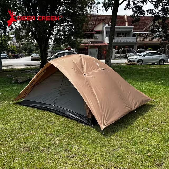 Deer Creek 4 Person Double Layer Monsoon Dome Tent Brown