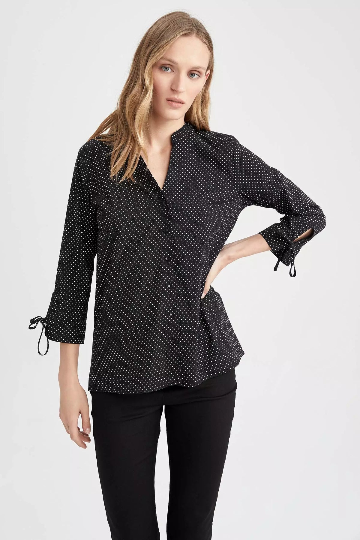 Slim Fit Polka Dot Tie Sleeve Shirt