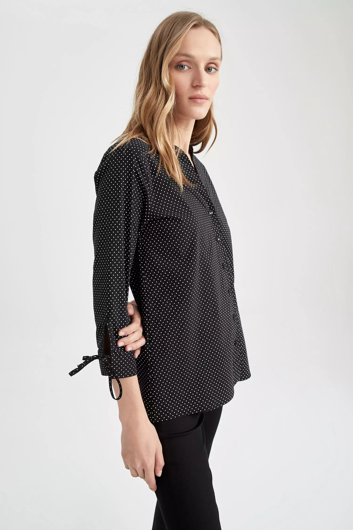 Slim Fit Polka Dot Tie Sleeve Shirt