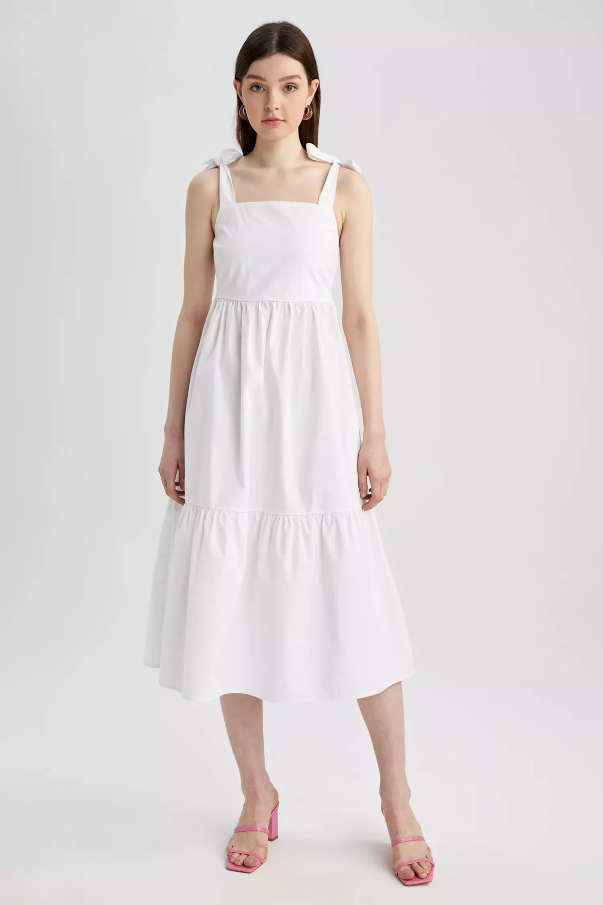 Square Neck Poplin Cotton Midi Dress