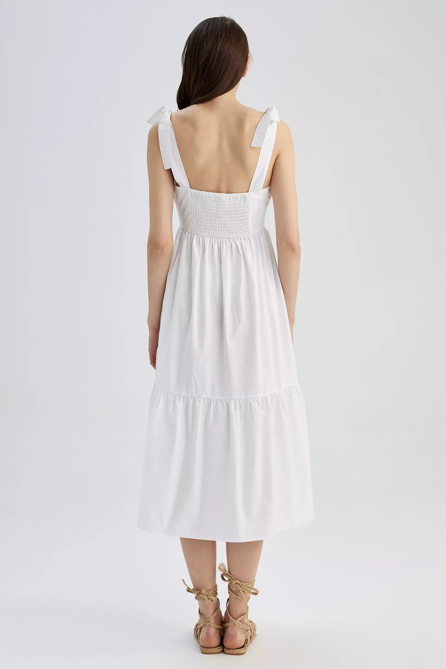 Square Neck Poplin Cotton Midi Dress