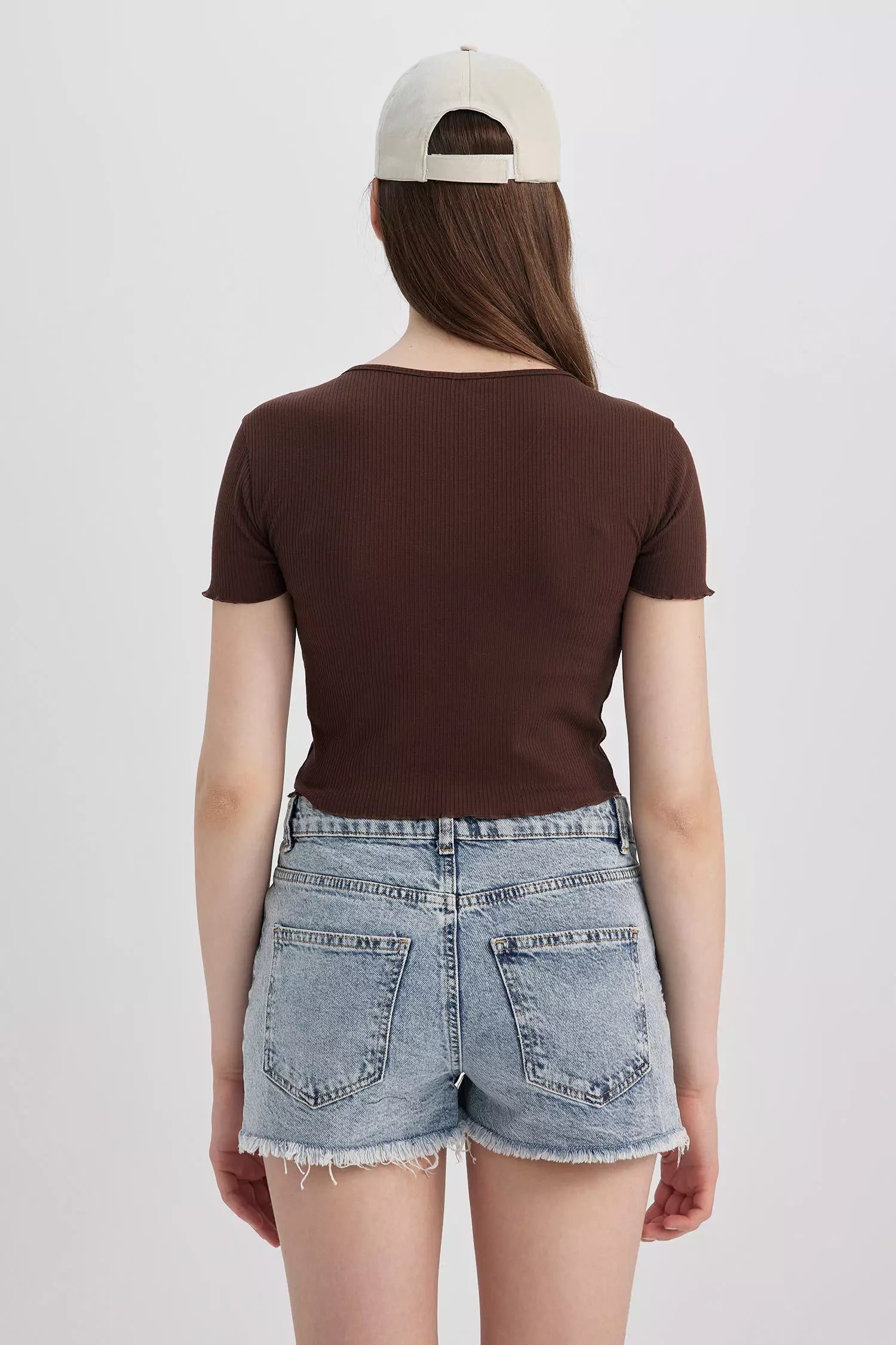 V-Neck Basic Crop Short Sleeve T-Shirt