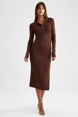 Slim Fit Button Detail Dress