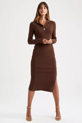 Slim Fit Button Detail Dress