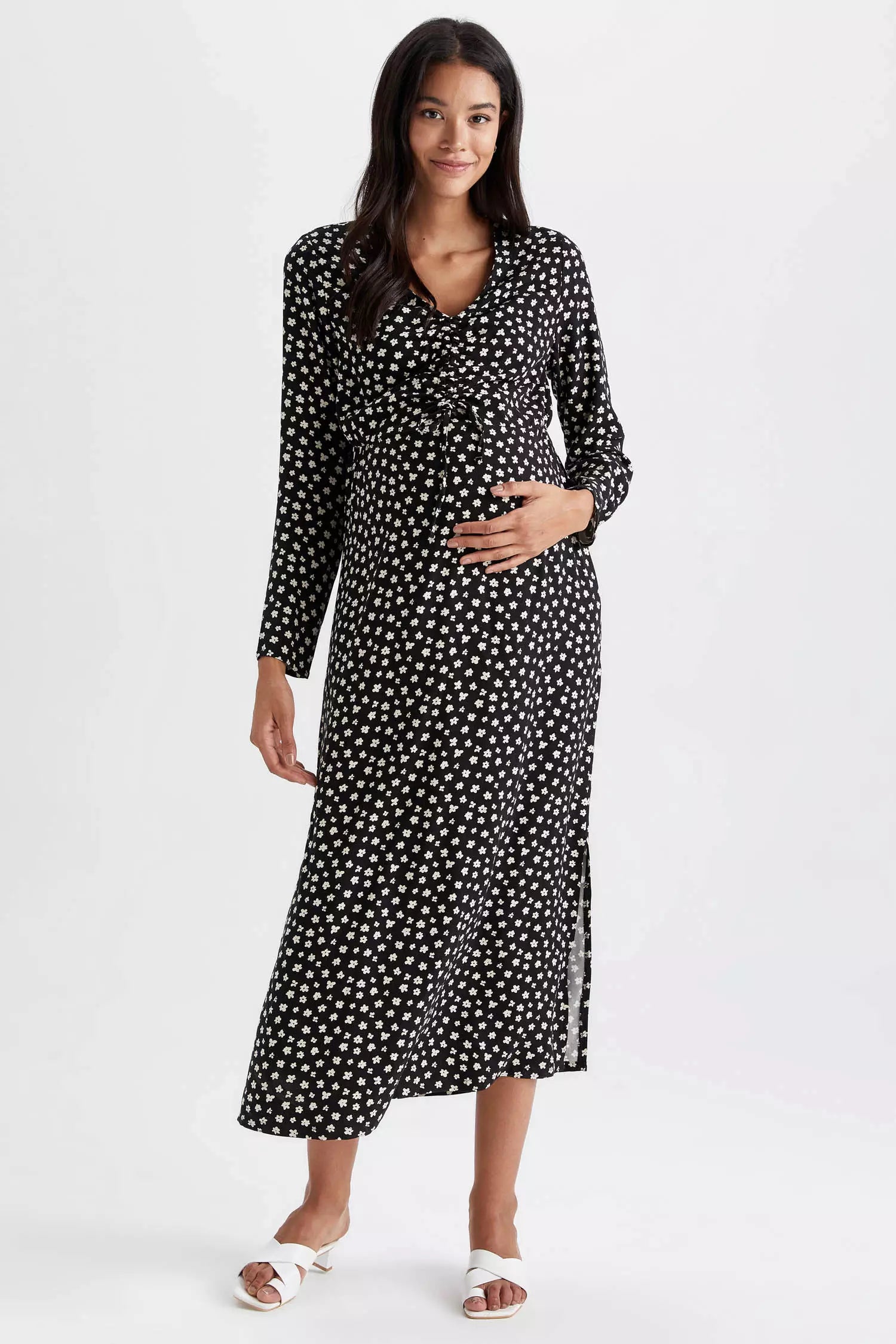 Slim Fit Long Sleeve Viscose Midi Maternity Dress