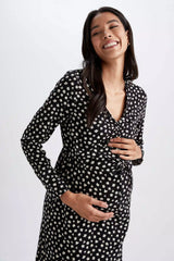 Slim Fit Long Sleeve Viscose Midi Maternity Dress