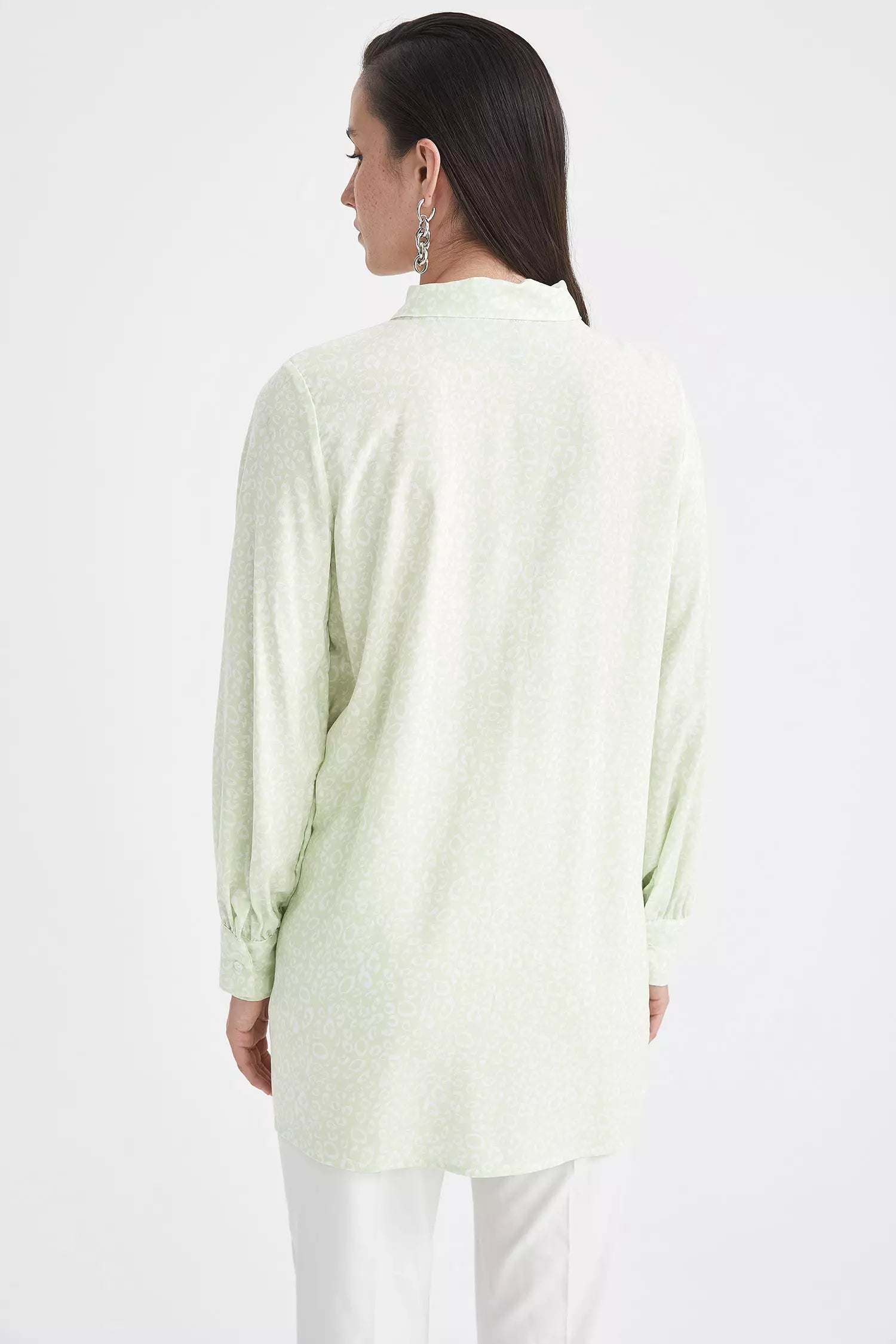 Relaxed Fit Scarf Neck Long Sleeve Viscose Tunic Shirt