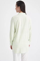 Relaxed Fit Scarf Neck Long Sleeve Viscose Tunic Shirt