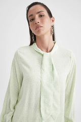 Relaxed Fit Scarf Neck Long Sleeve Viscose Tunic Shirt