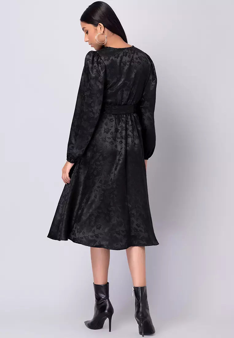 Black Satin Wrap Midi Dress With Belt Dhivehi Cart Black Satin Wrap Midi Dress With Belt Dhivehi Cart