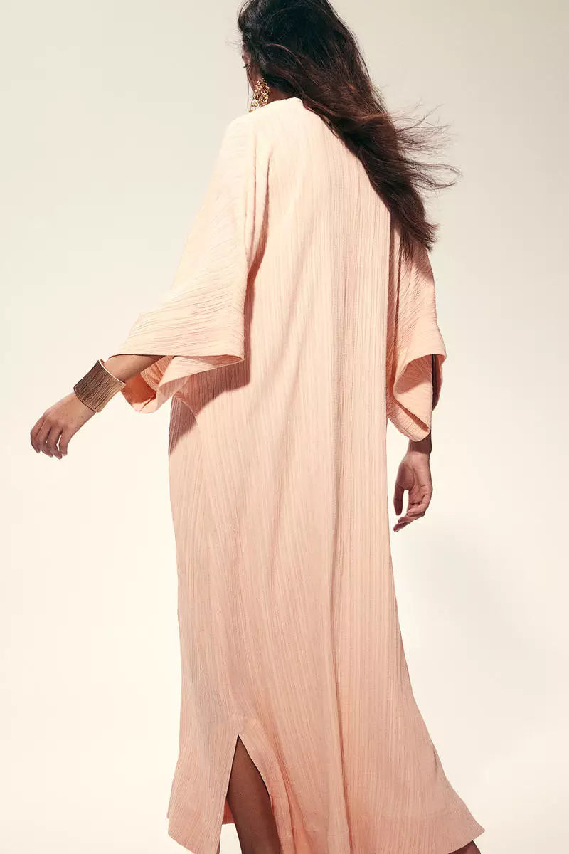 h&m pleated kaftan dress Women's Light beige/White Satin kaftan dress