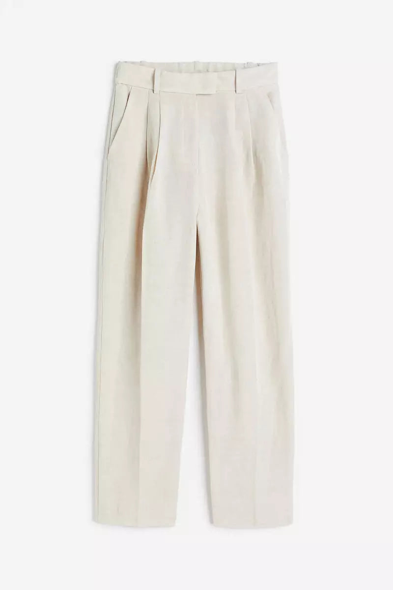 Tapered linen-blend trousers