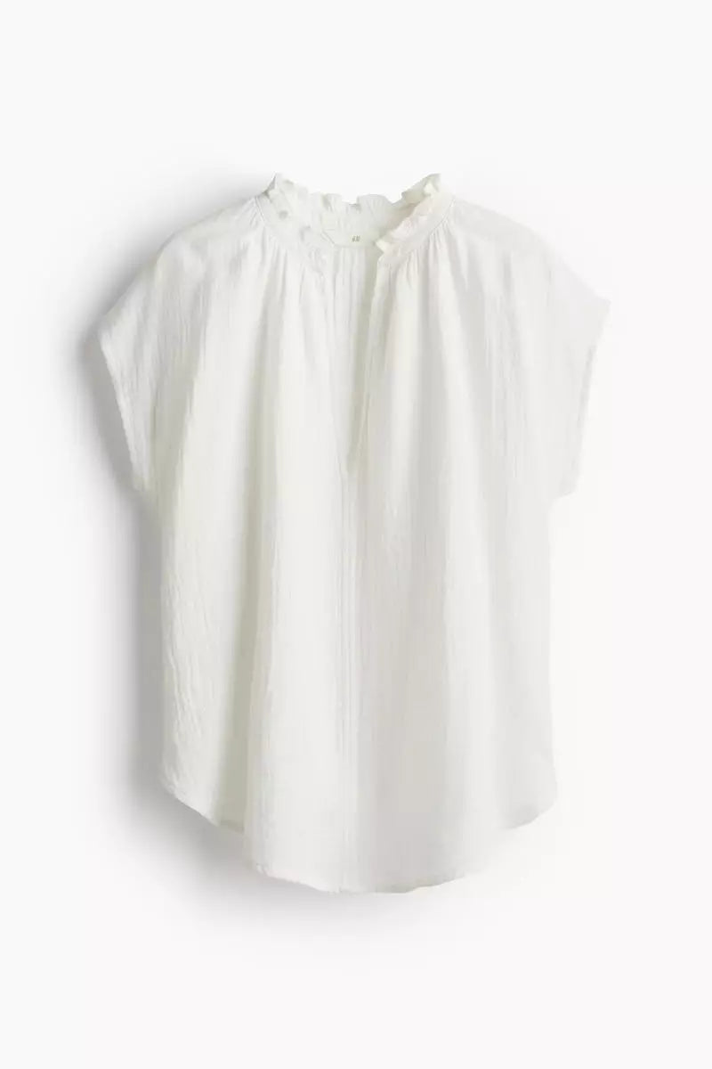 Frill-trimmed cotton blouse