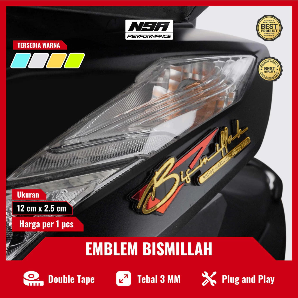 Nsa Emblem Bismillah Embossed Bismillah Sticker 1PCS Motorcycle Accessories BEAT VARIO PCX ADV NMAX Bismillah Writing Embossed Acrylic Bismillah Motorcycle Emblem -By Sea Courier Method 🚢📦