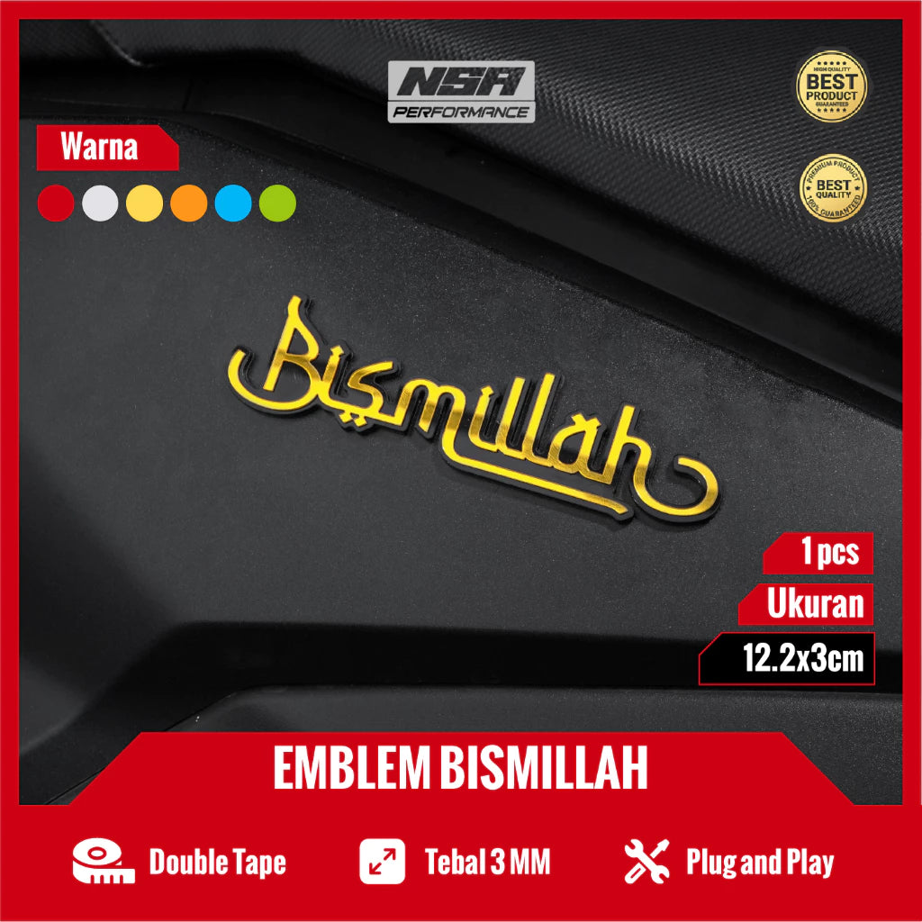 Nsa Emblem Bismillah Embossed Bismillah Sticker 1PCS Motorcycle Accessories BEAT VARIO PCX ADV NMAX Bismillah Writing Embossed Acrylic Bismillah Motorcycle Emblem -By Sea Courier Method 🚢📦