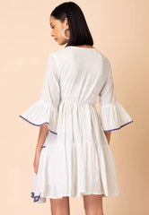 Off White Thread Embroidered Tiered Dress