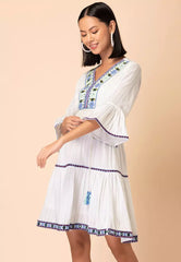 Off White Thread Embroidered Tiered Dress