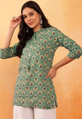 Sage Green Floral Boota Print Rayon Short Kurta