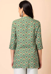 Sage Green Floral Boota Print Rayon Short Kurta