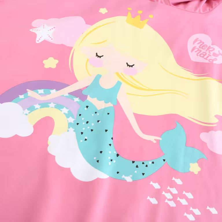 Kids swimming poncho mermaid pink