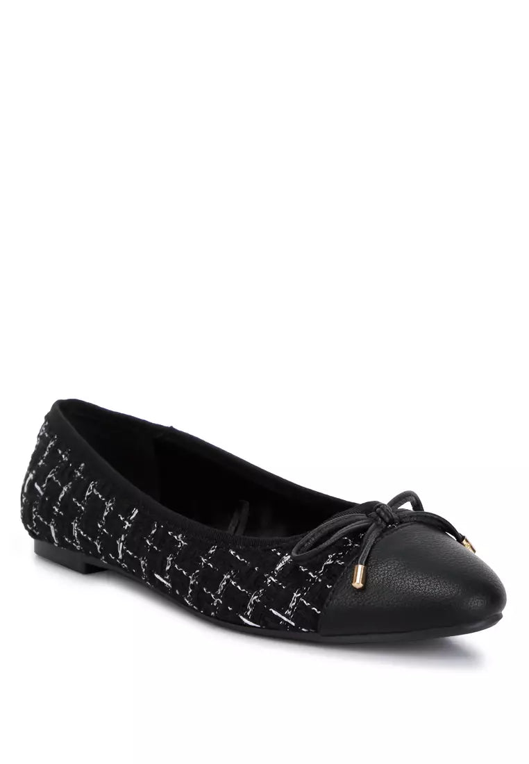 Black Plaid Tweed Ballet Flats