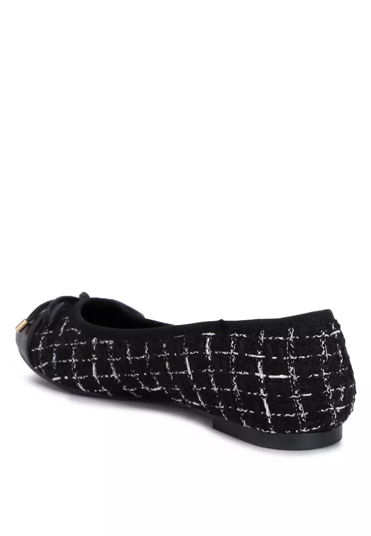 Black Plaid Tweed Ballet Flats