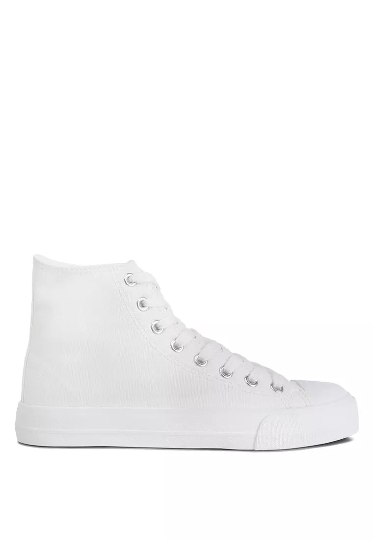 White Solid Canvas High Top Sneakers