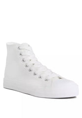 White Solid Canvas High Top Sneakers