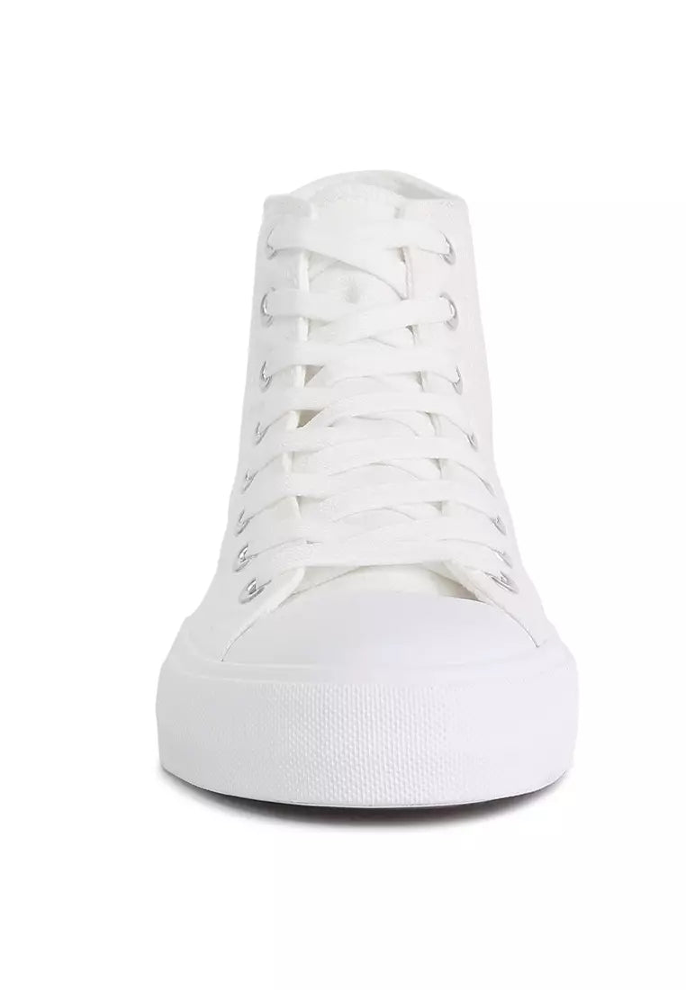 White Solid Canvas High Top Sneakers