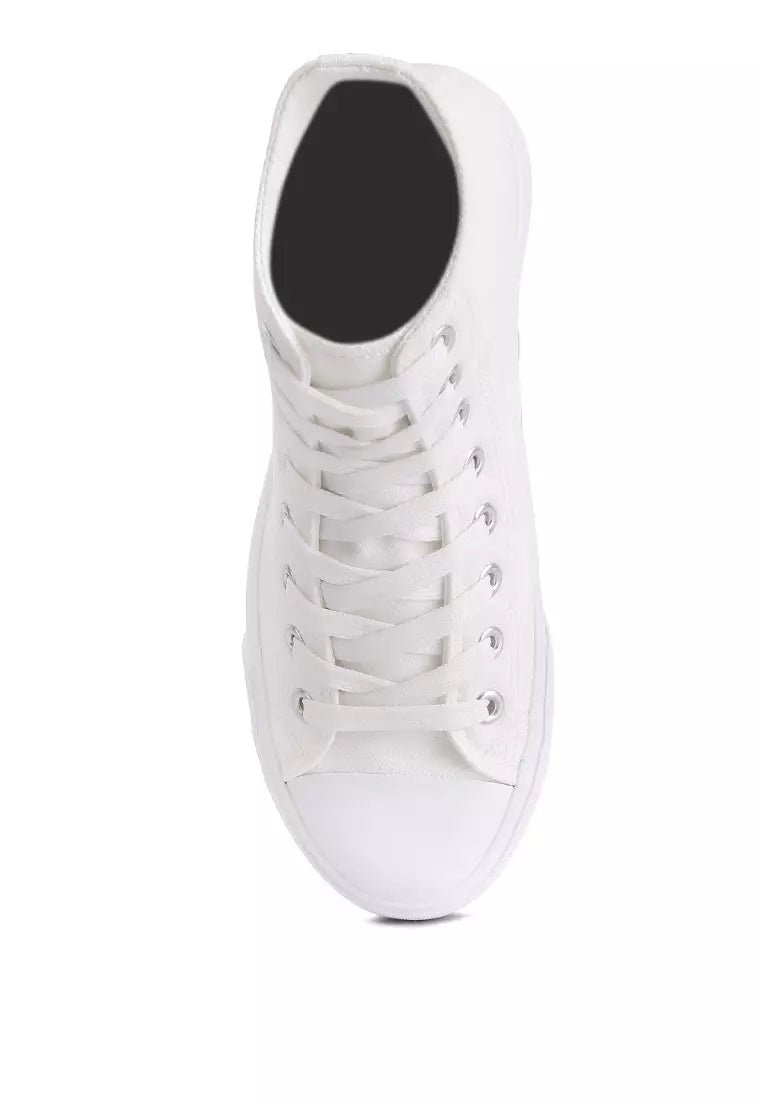 White Solid Canvas High Top Sneakers