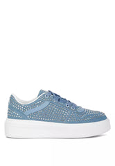 Denim Rhinestones Embellished Chunky Sole Sneakers