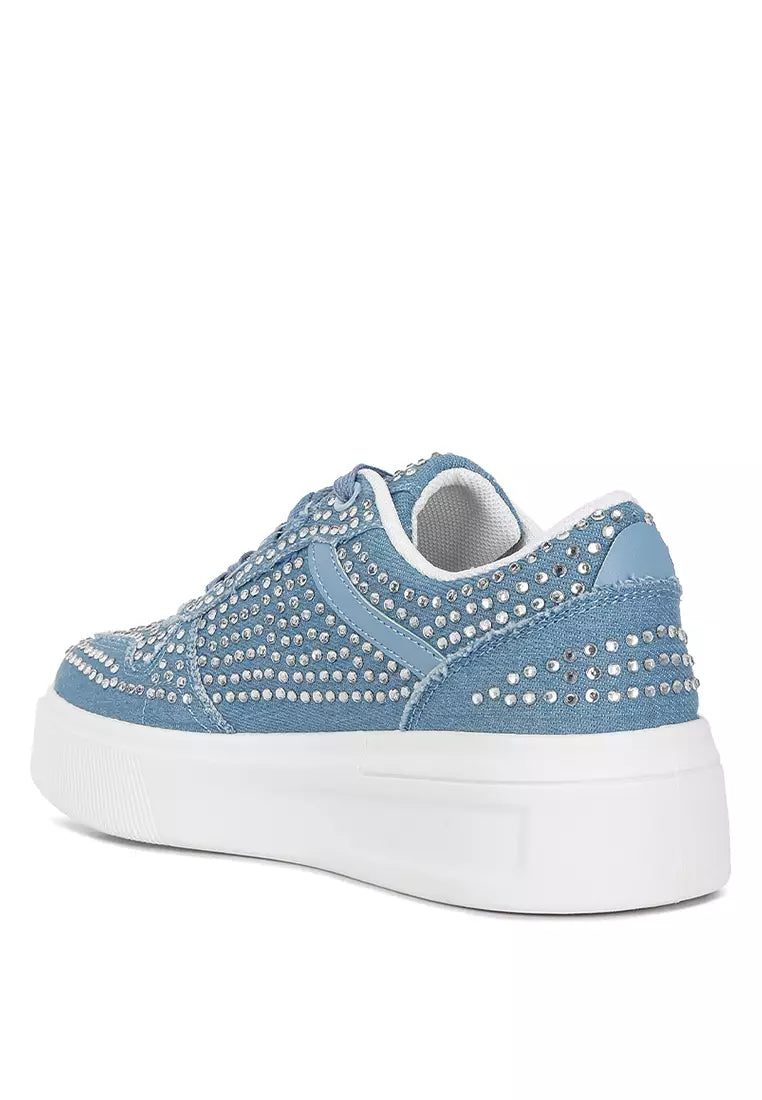 Denim Rhinestones Embellished Chunky Sole Sneakers