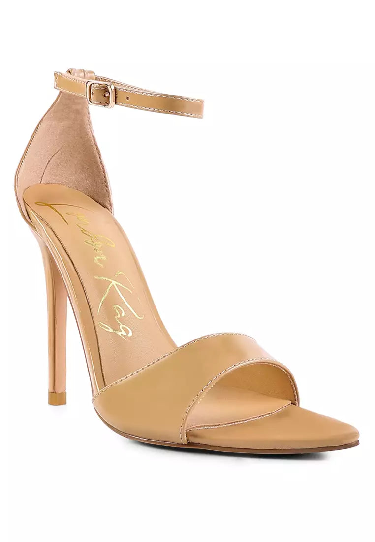 Latte Ankle Strap Stiletto Heeled Sandals