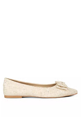 Beige Jacquard Bow Embellished Ballet Flats