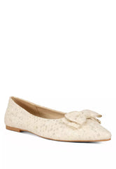 Beige Jacquard Bow Embellished Ballet Flats