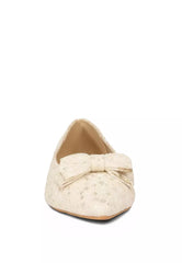 Beige Jacquard Bow Embellished Ballet Flats