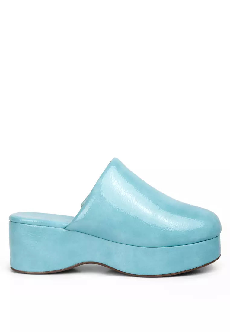 Blue Solid Platform Slip On Mules