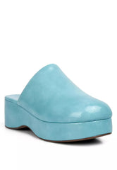 Blue Solid Platform Slip On Mules