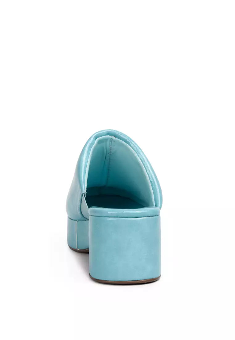 Blue Solid Platform Slip On Mules