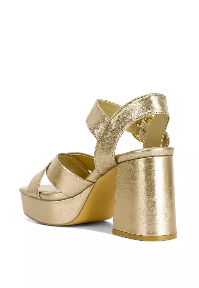 Gold Strappy Block Heel Sandals