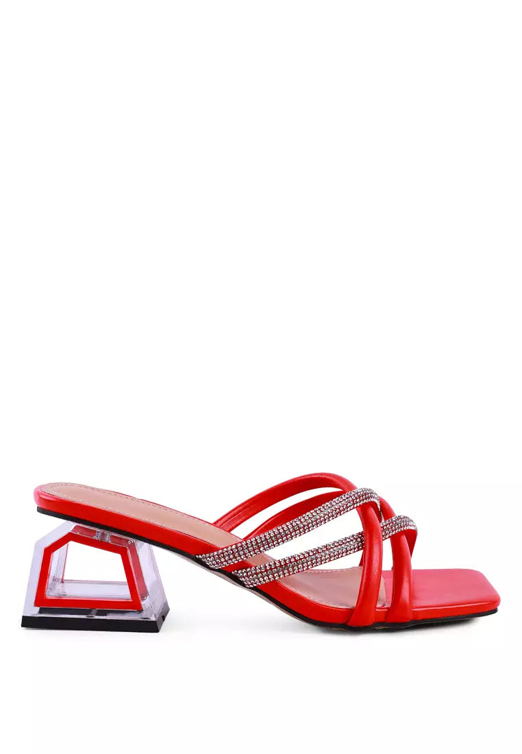 Red Cut Out Heel Diamante Sandals