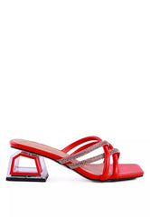 Red Cut Out Heel Diamante Sandals