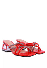 Red Cut Out Heel Diamante Sandals