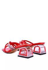 Red Cut Out Heel Diamante Sandals