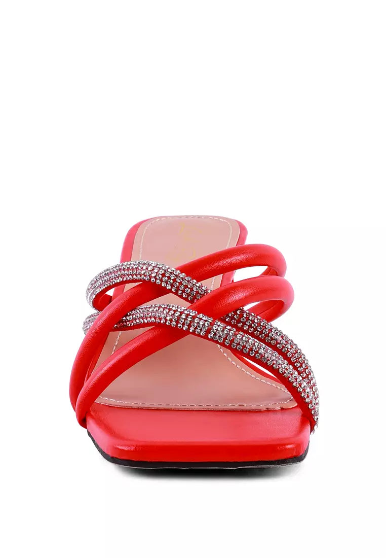 Red Cut Out Heel Diamante Sandals