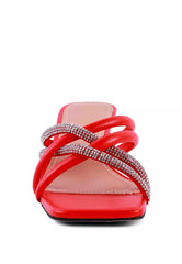 Red Cut Out Heel Diamante Sandals