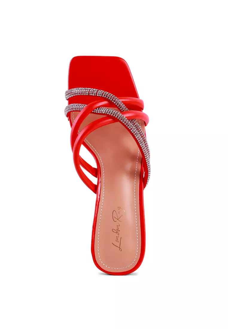 Red Cut Out Heel Diamante Sandals