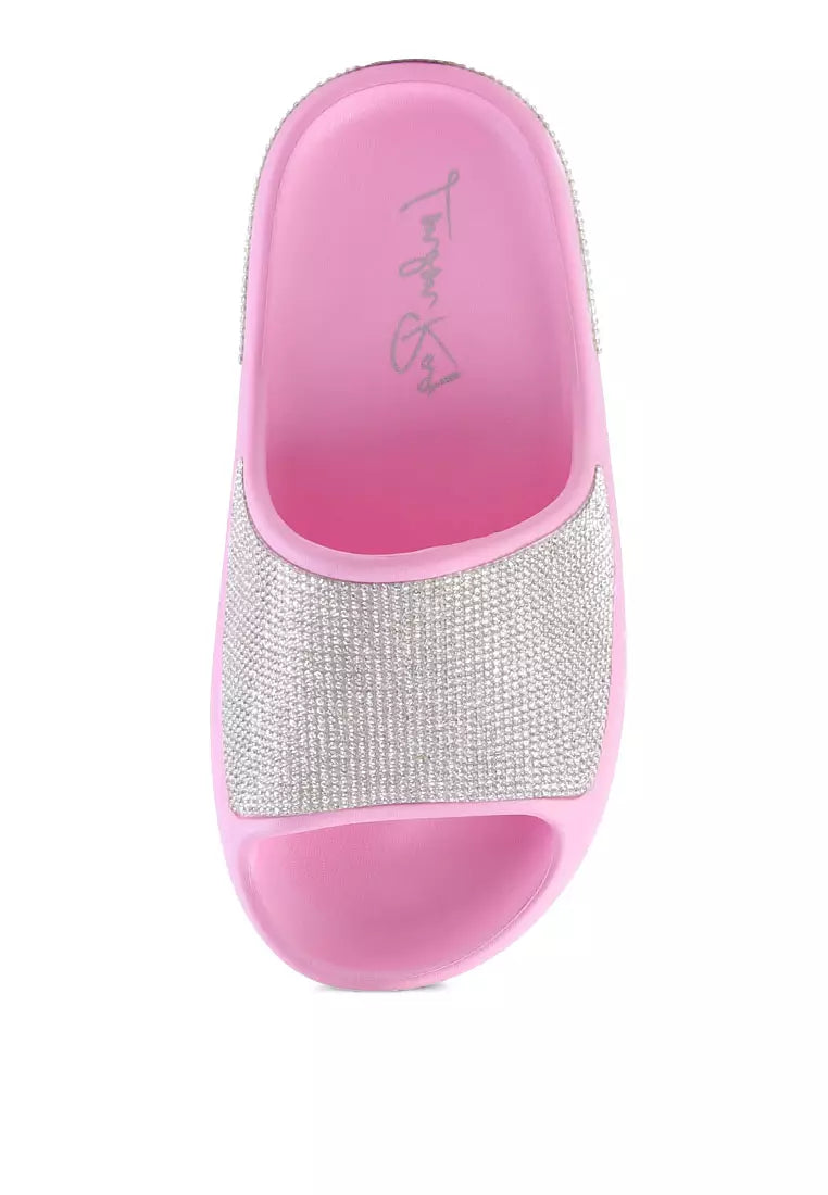 Diamante Pool Slides in Pink